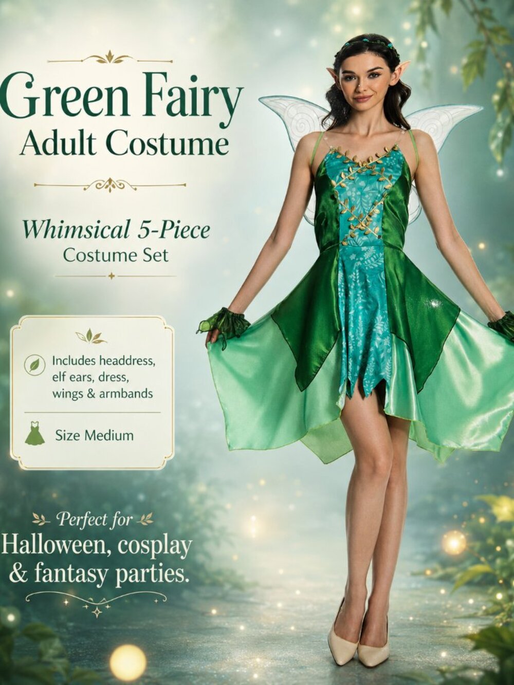 Fairy Costume –   Adult  -  Size Medium – Complete 5-Piece Set